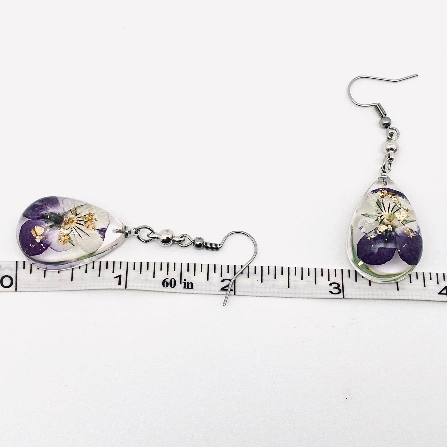 Wild Pansy Genuine Dried Flower Teardrop Dangle Earrings-PDF