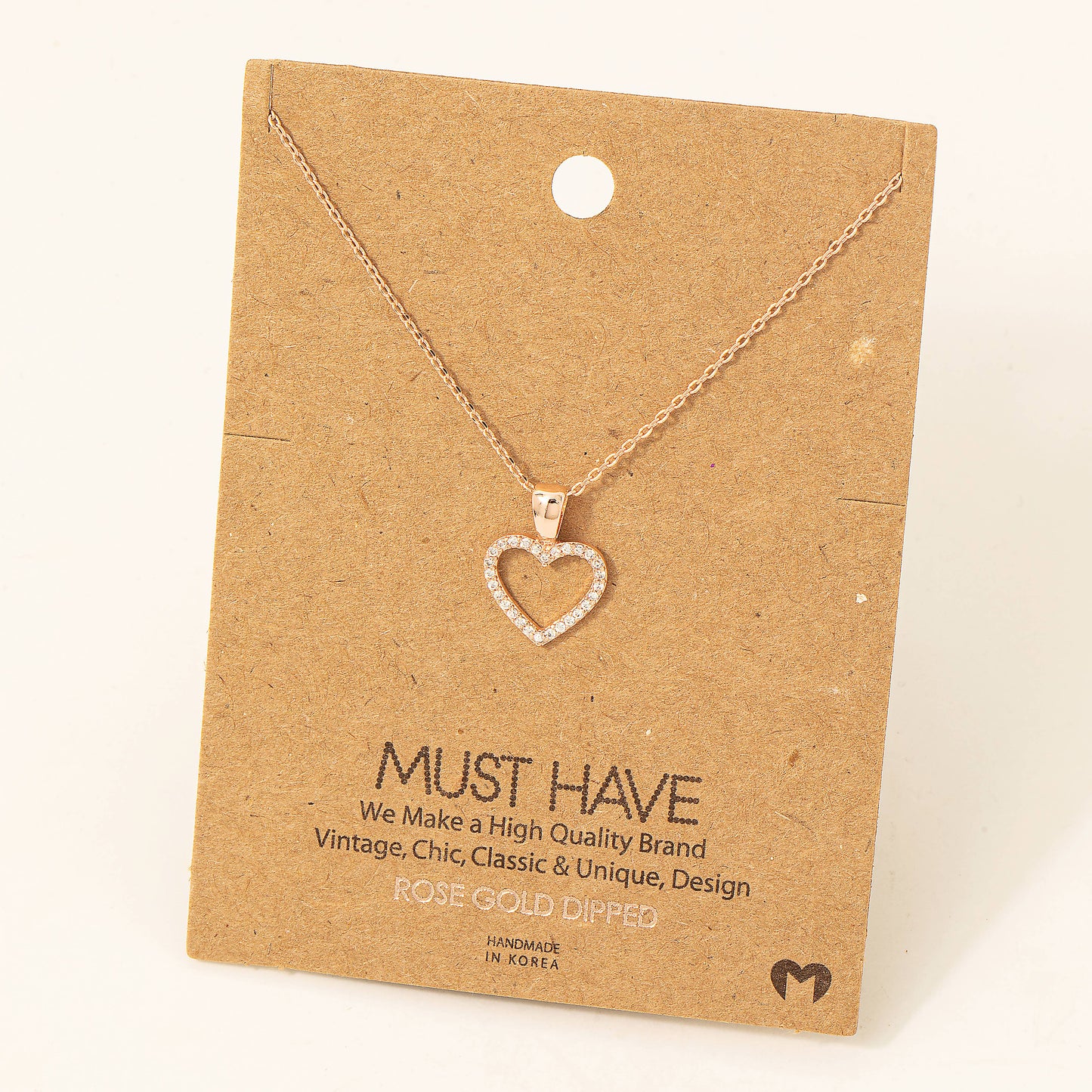 Dainty Pave Heart Cutout Pendant Necklace