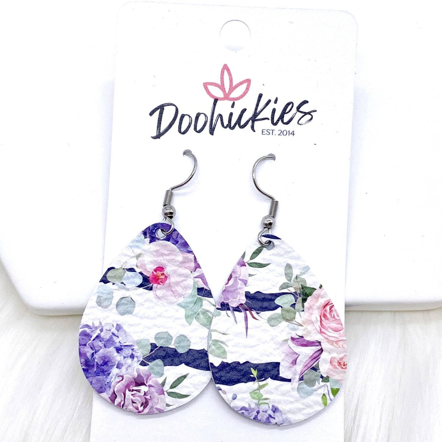 1.5" Purple Floral Mini Collection (Leather) -Earrings