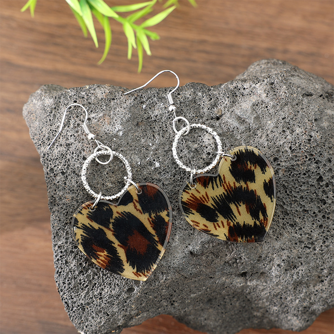 Leopard Heart Hoop Sweet & Cool Acrylic Earrings SP657