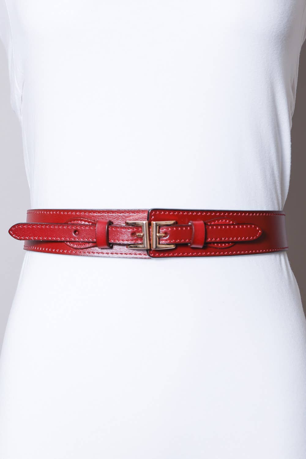 Leather Double Buckle Waistband Belt