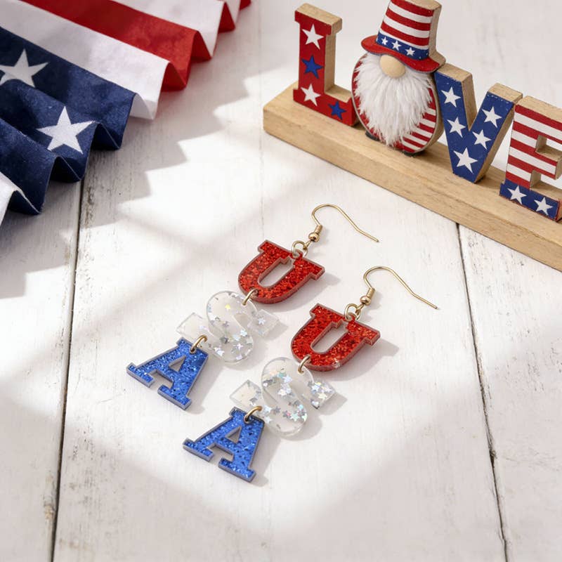 Fourth Of July Flag Element Acrylic Earrings