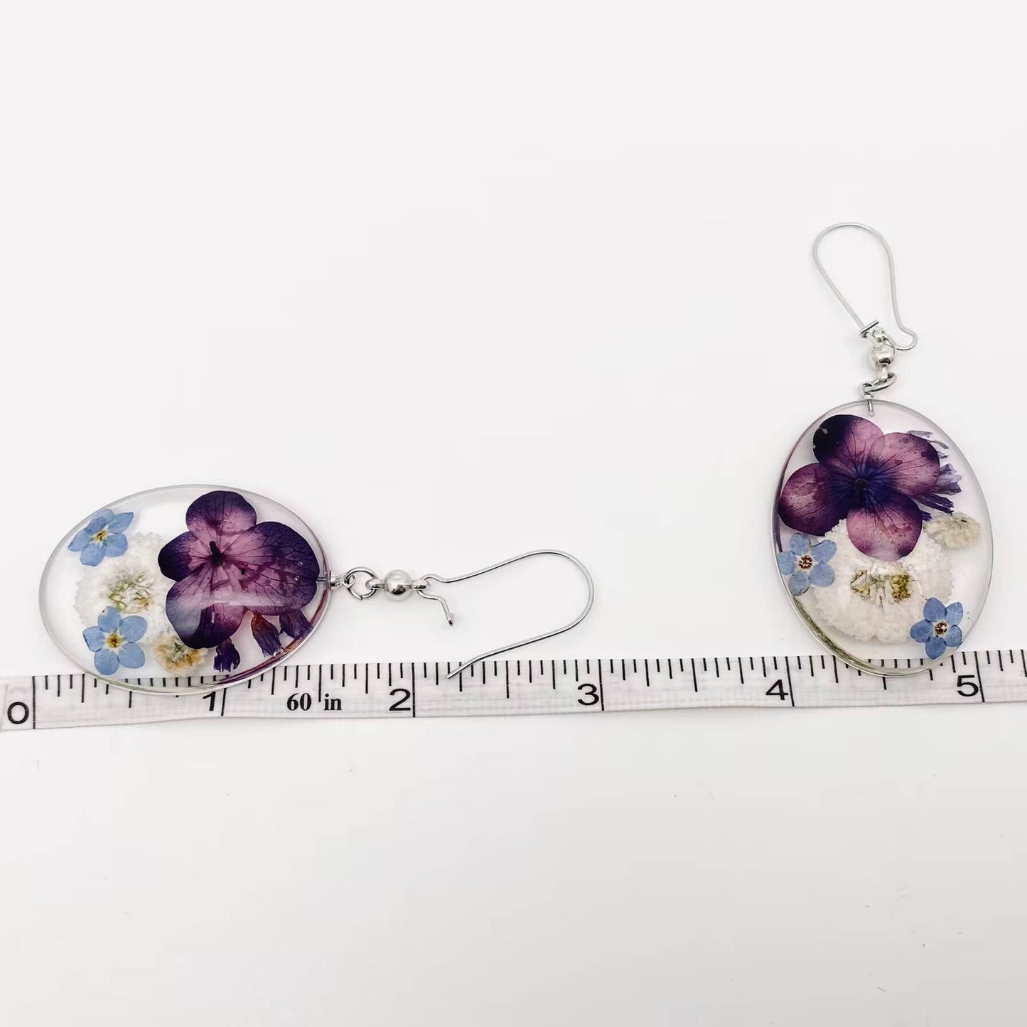 5 Different Flowers Mixed Oval Pendant Dangle Earrings - PDF