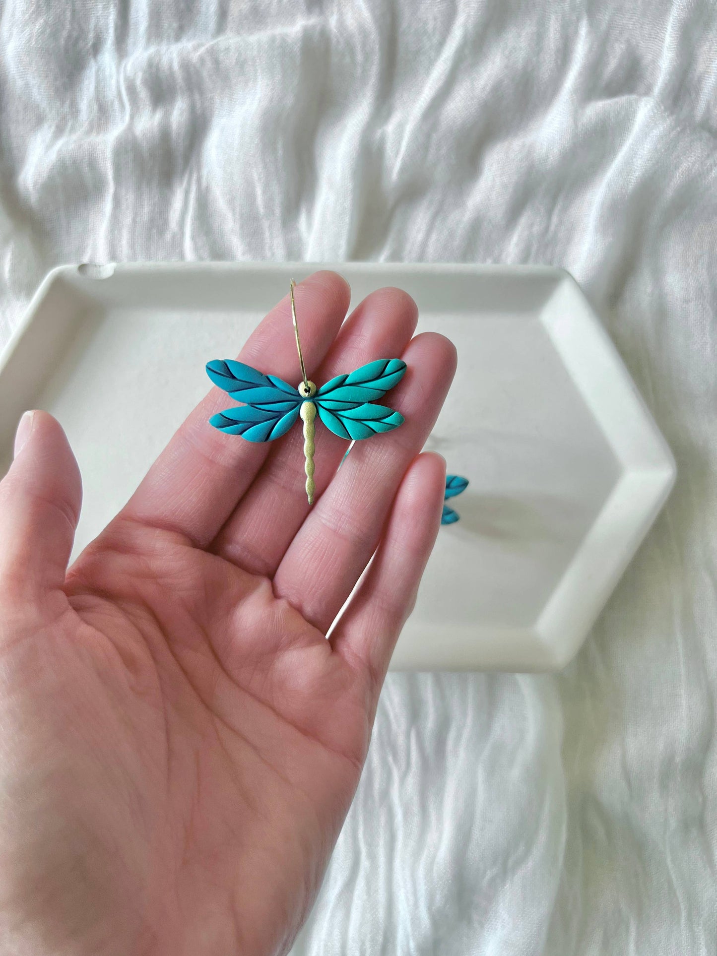 Dragonfly Earrings, Dragonfly Clay Hoops, Dragonfly Hoops