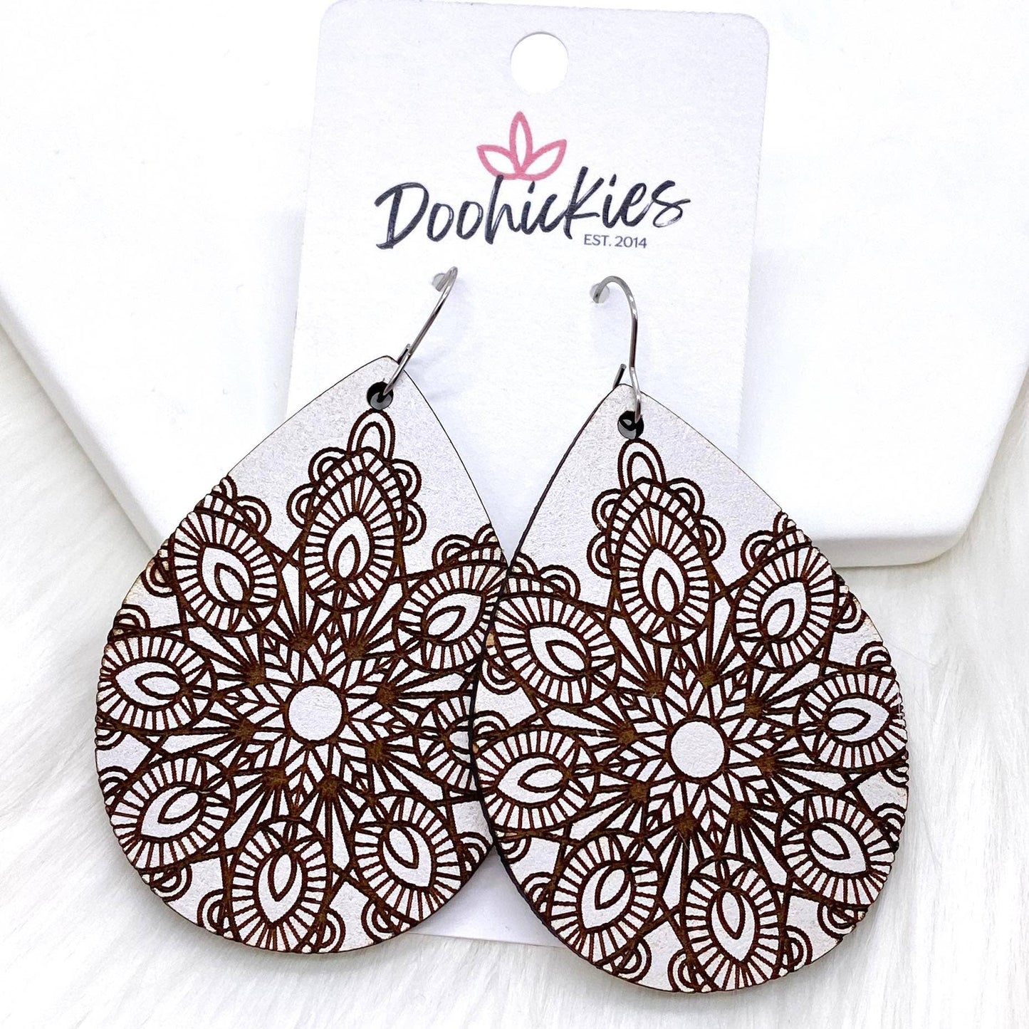 2.5" Mandala Embossed Wood Teardrops - Western Earrings