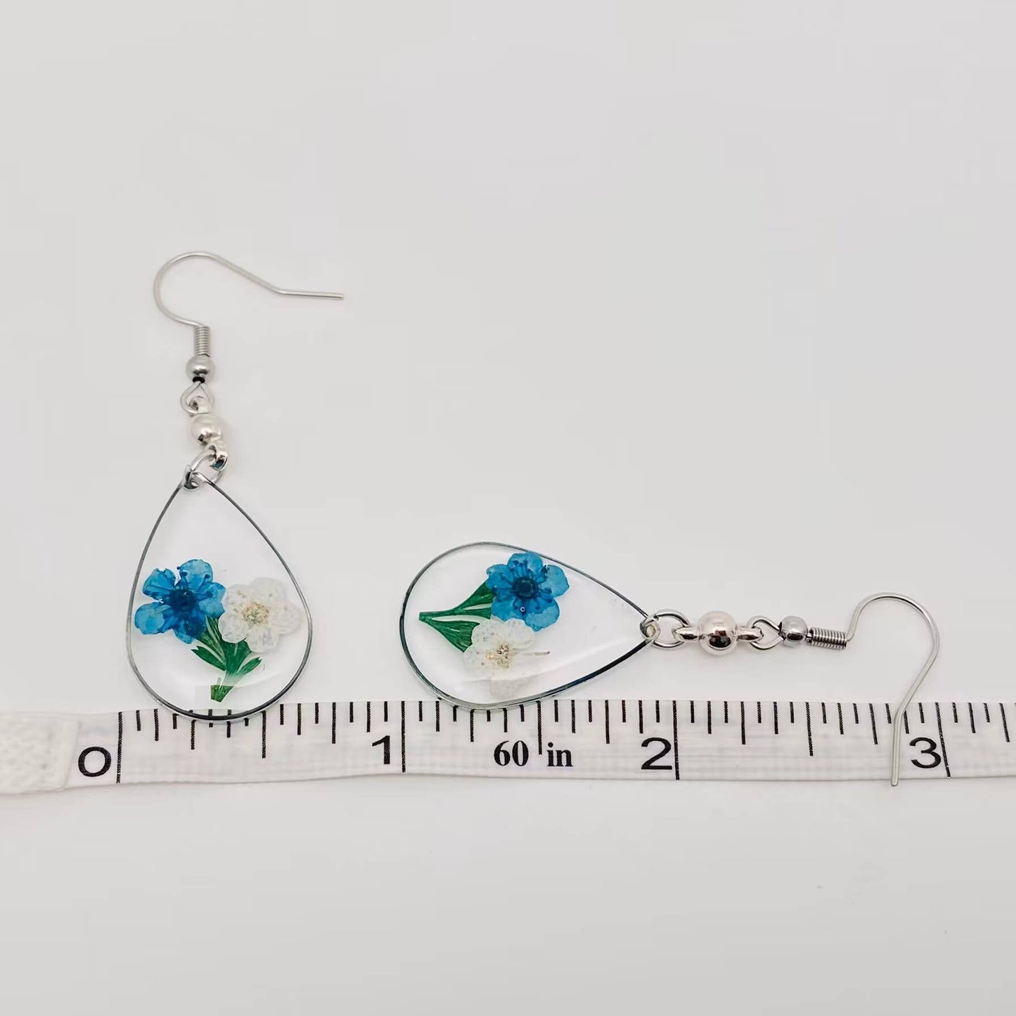 Daffodil & Grass Dried Flowers Drop Pendant Earrings - PDF