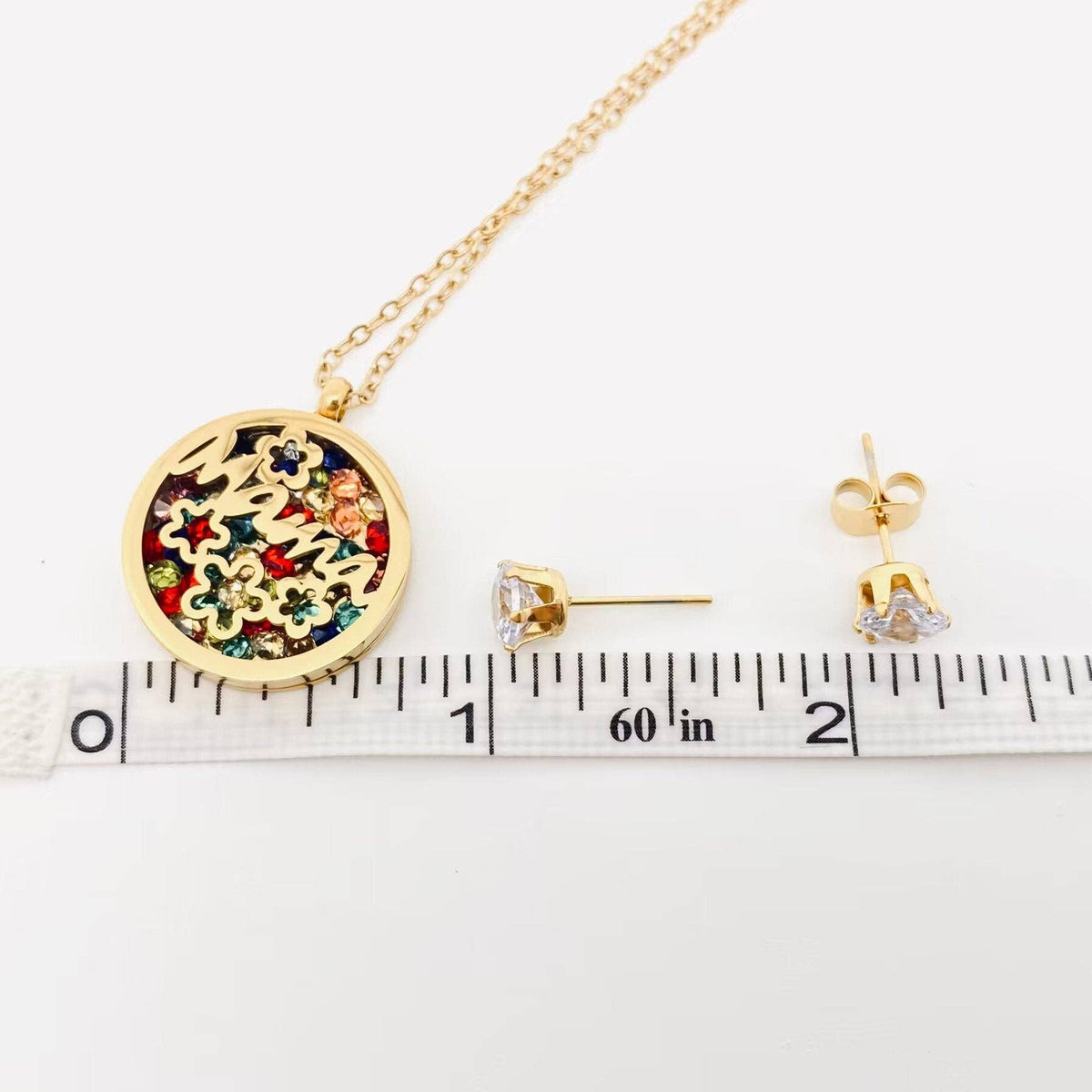 Mama 18K Gold Plated Stainless Steel Necklace and Ear Studs