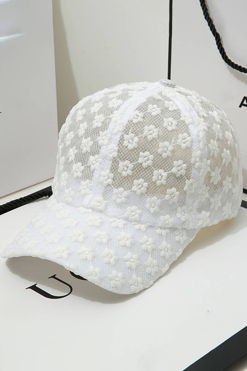 Summer Sun Hat, Lace Baseball Cap, Women’s Floral CWAH0470