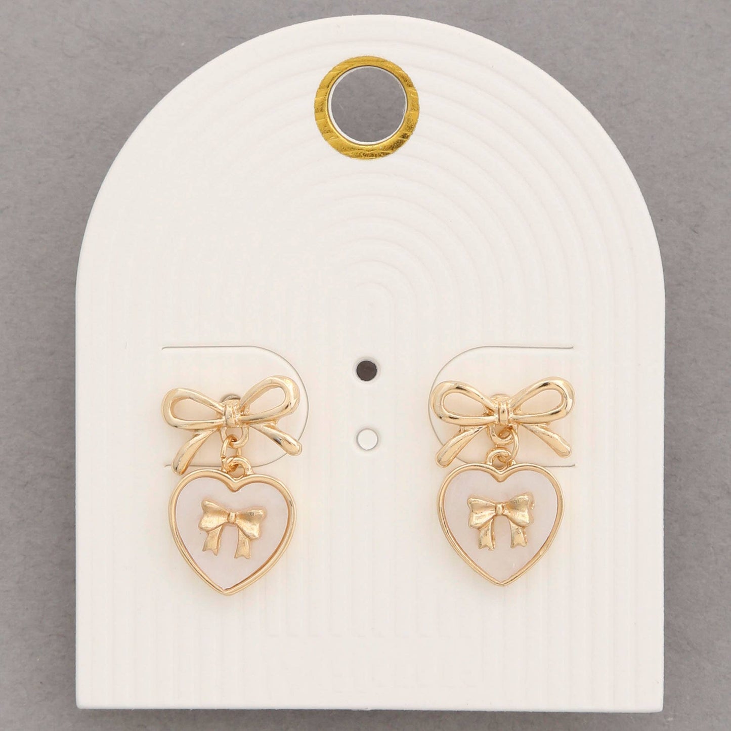RIBBON BOW HEART LINK DANGLE EARRING, BDEB 821