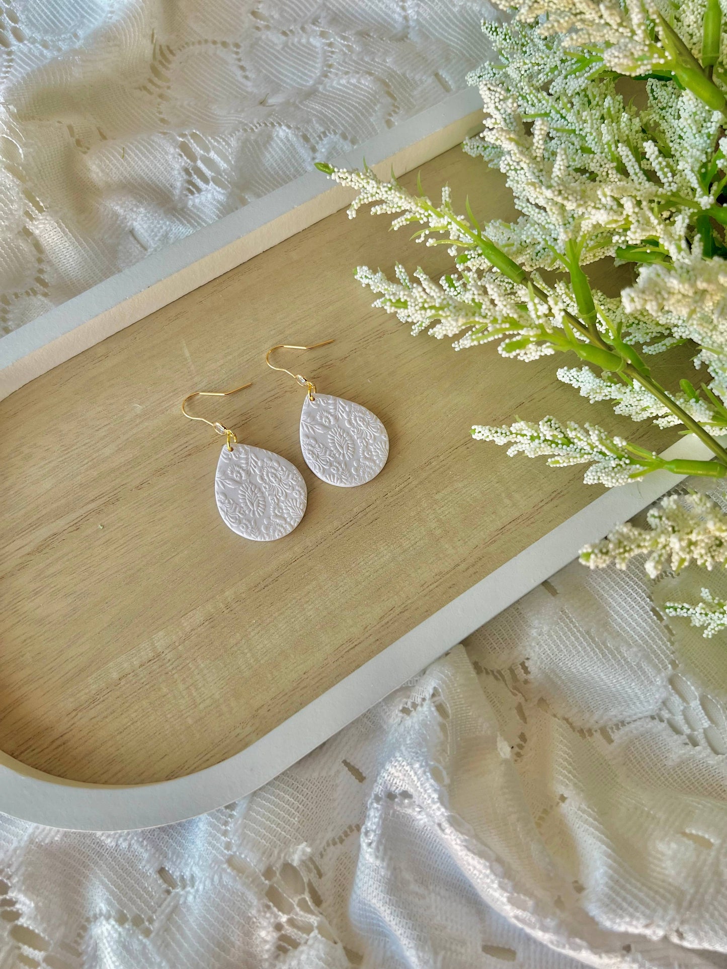 Floral Teardrop Earrings, Floral Clay Earrings