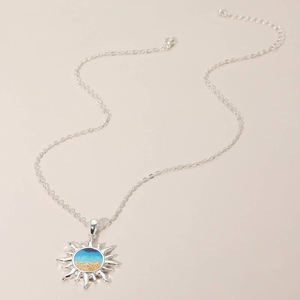 Enamel Burning Sun Pendant Necklace