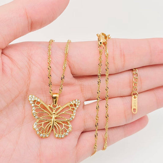 FGS - 18K Gold Plated Butterfly Charm Pendant Necklace