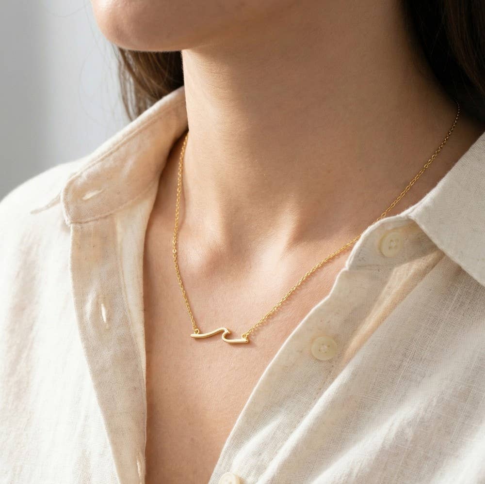 Gold Dipped Minimalist Wave Pendant Necklace