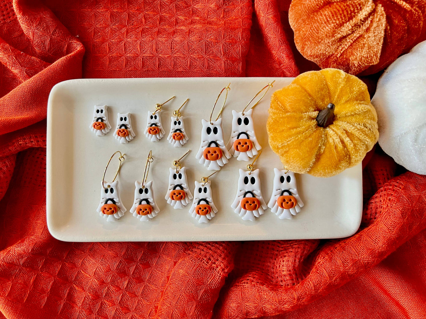Ghost Cat Clay Earrings, Trick or Treat Earrings, Ghost Stud