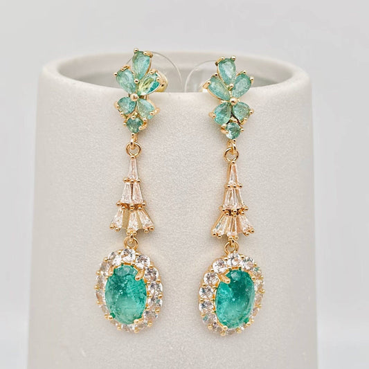 Green Mix White Cubic Zirconia 925 Silver Post Earrings