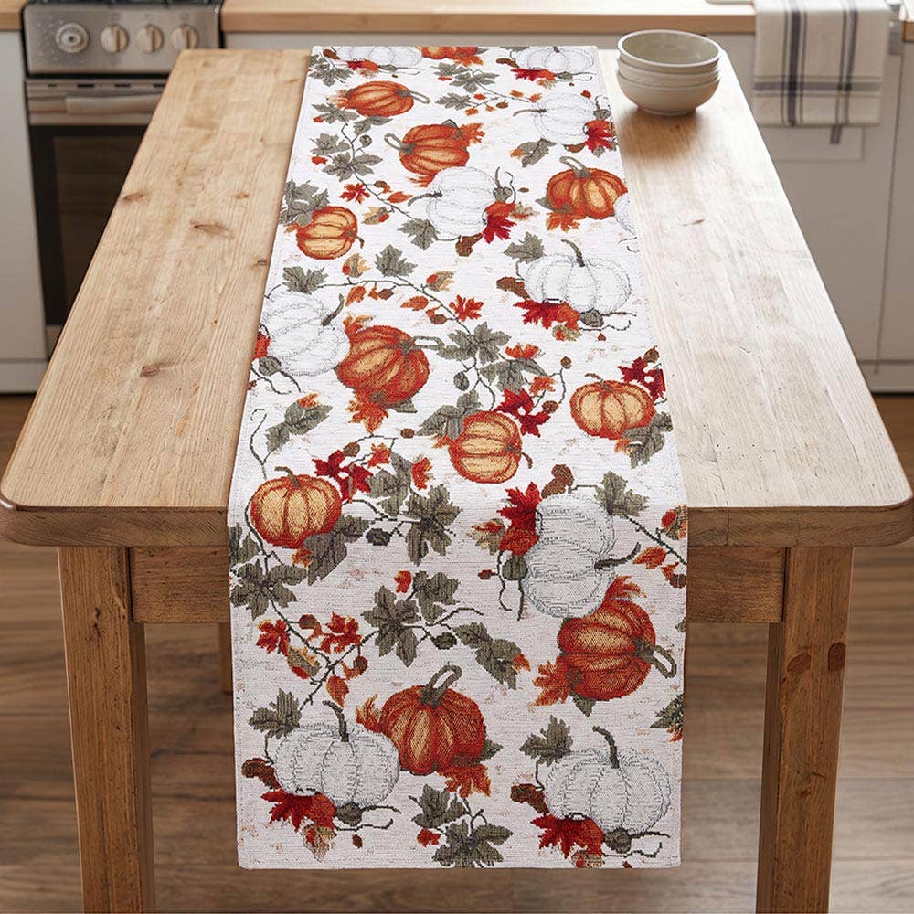 Rustic Fall Pumpkin Harvest Pattern Printed Table Runner