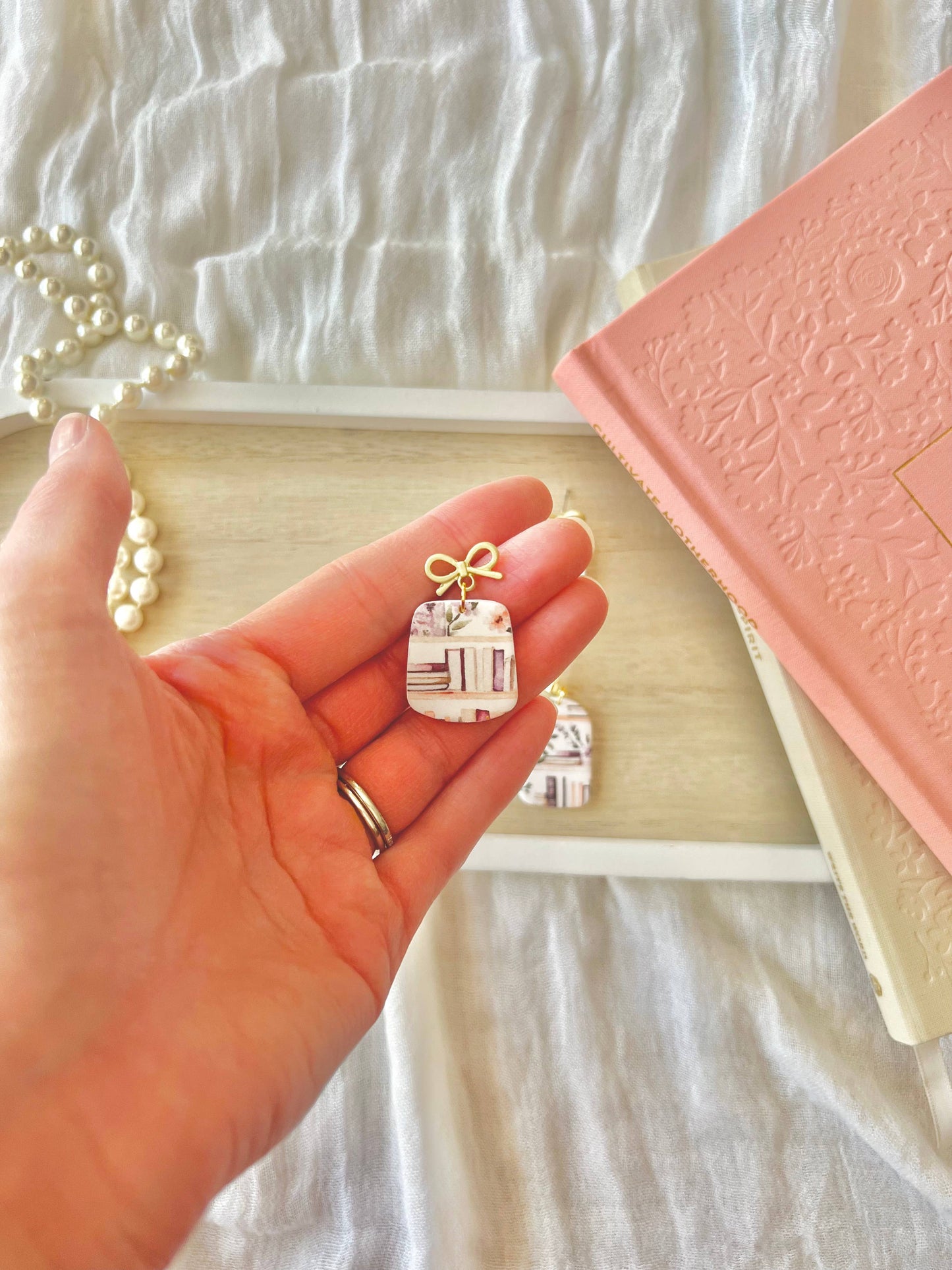 Bookshelf Earrings, Book Clay Earrings, Book Heart Earrings