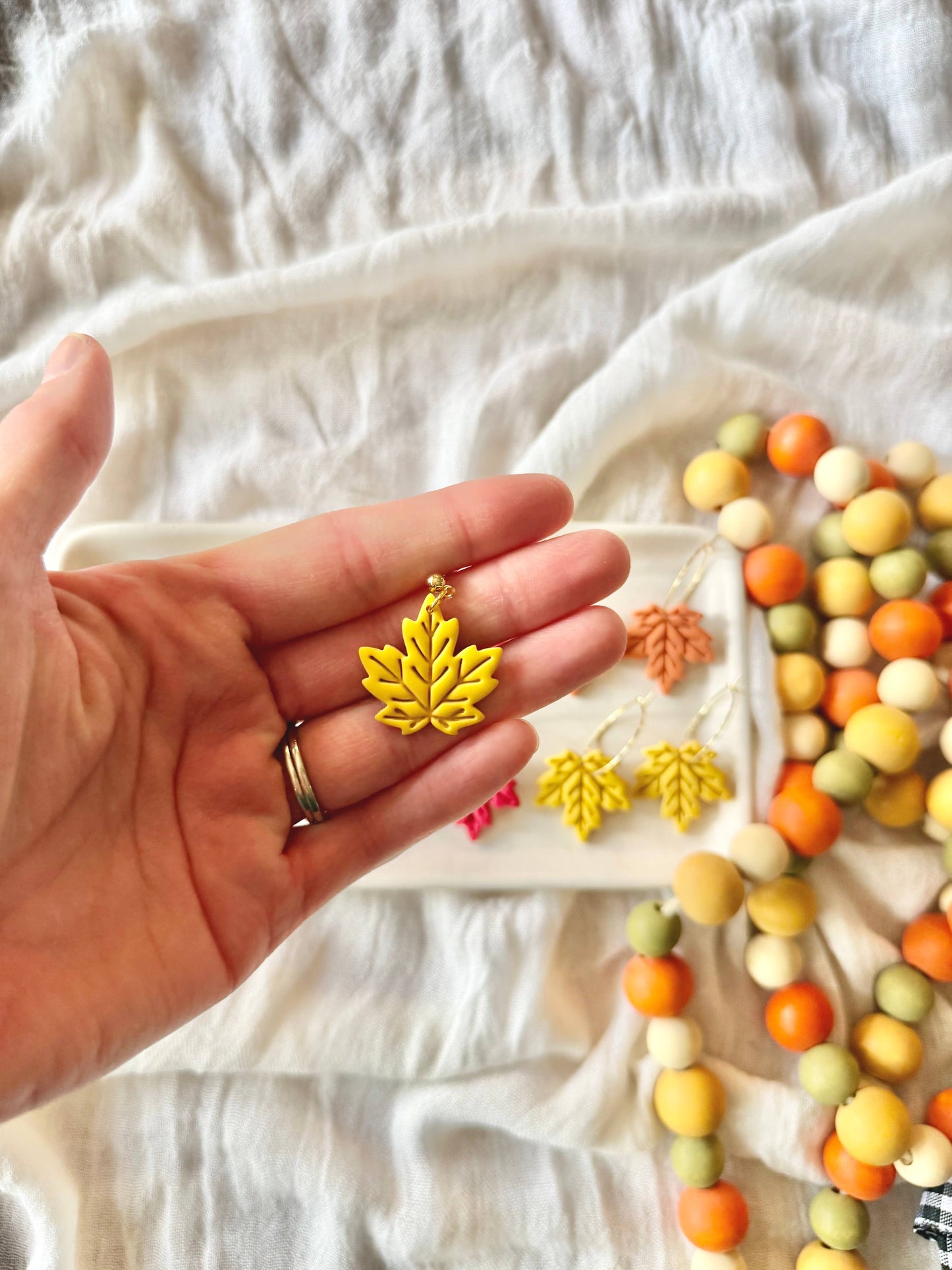 Maple Leaf Earrings, Leaf Clay Earrings, Maple Leaf Hoops