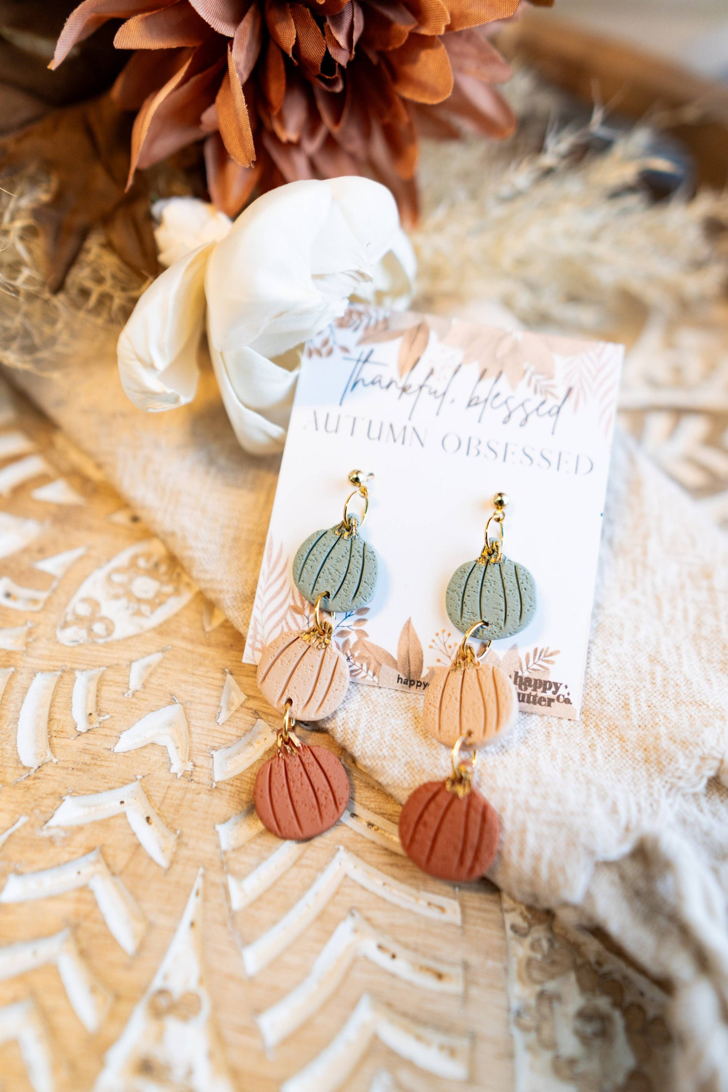 Pumpkin Dangle Earrings | Triple Pumpkin Fall Clay Earrings
