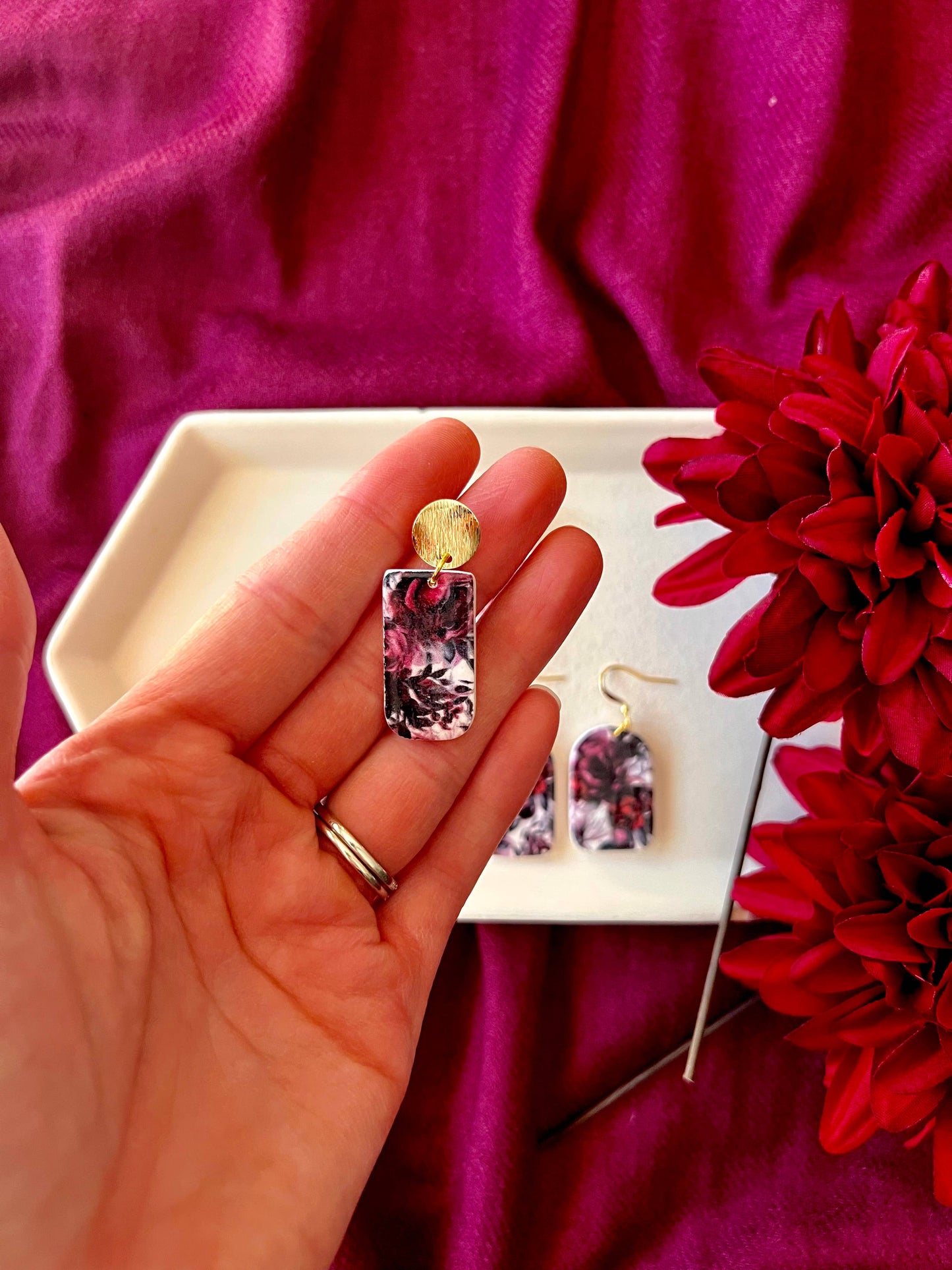Dark Floral Earrings, Fall Floral Earrings, Fall Earrings