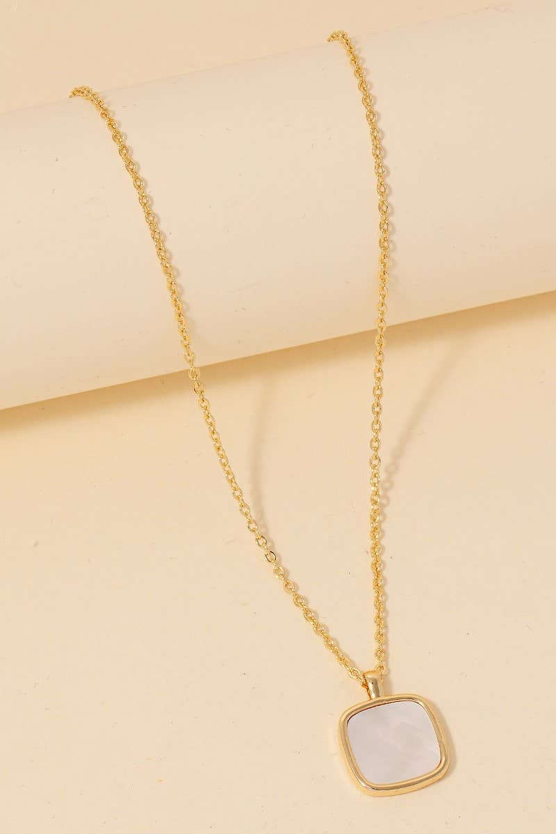 Gold Dipped Square Shell Pendant Necklace