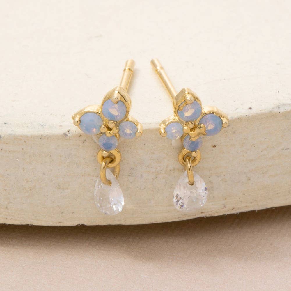 Gold Dipped Mini Flower Cz Drop Earrings