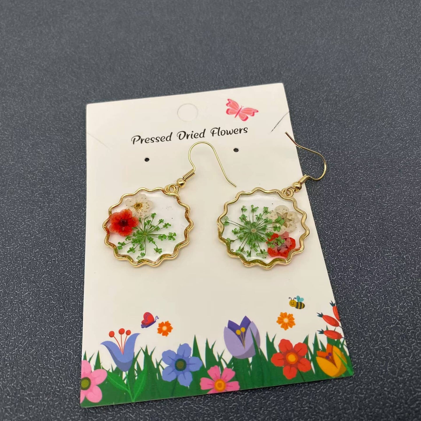 Queen Anne's Lace & Daffodil Dried Flower Dangle Earring-PDF