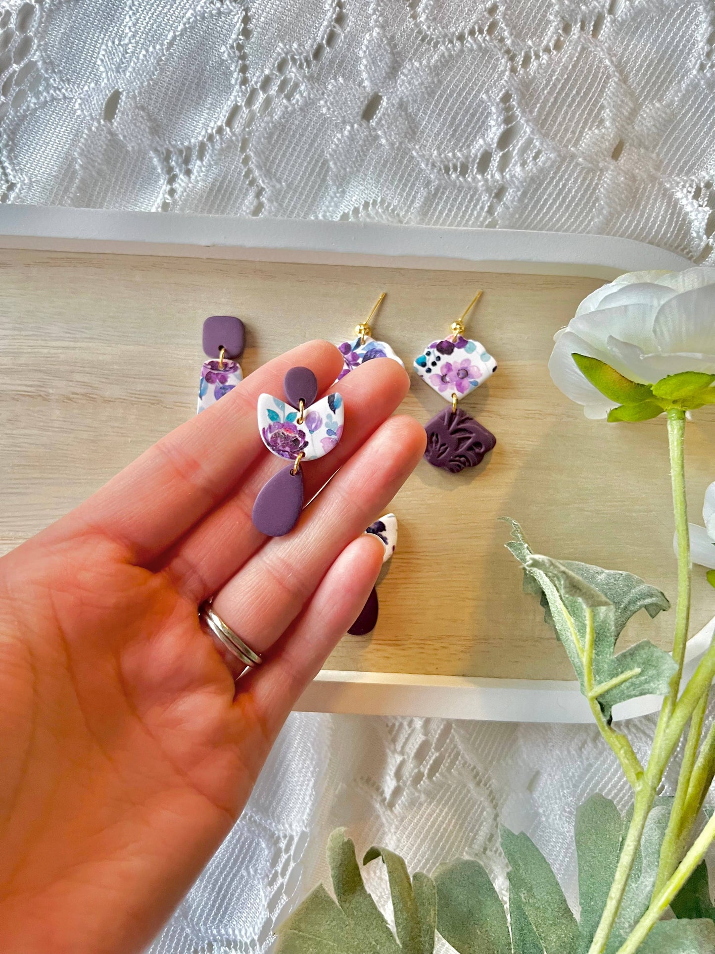 Purple Floral Earrings, Purple Flower Earrings