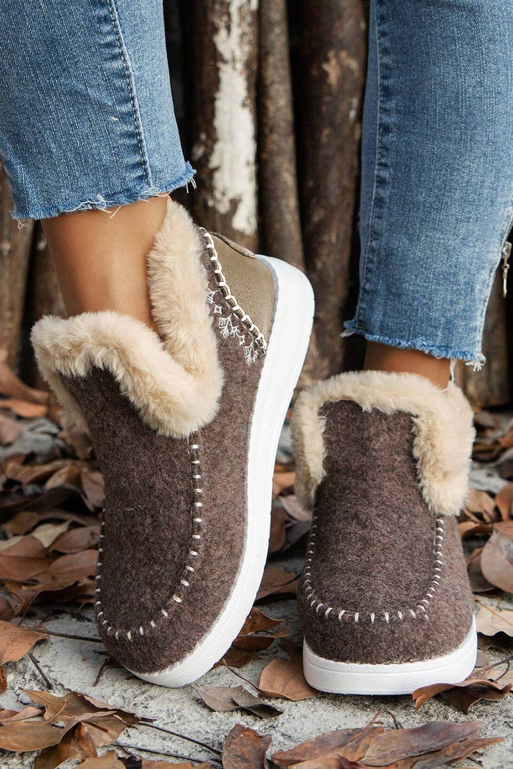 Suede Stitching Plush Lined Casual Boots
