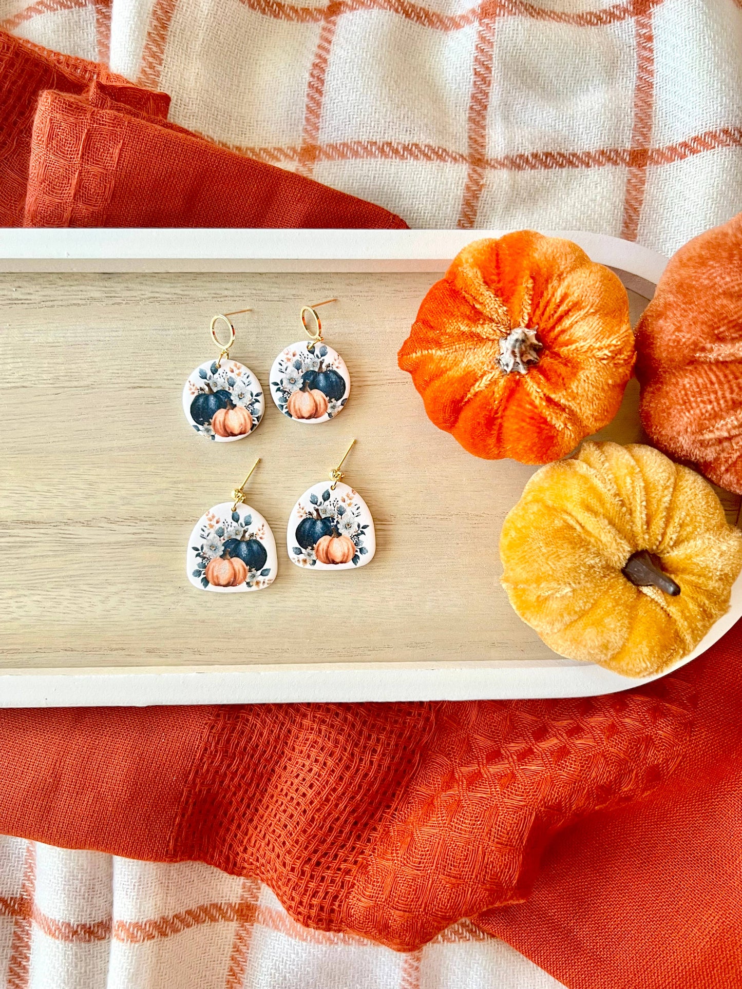 Pumpkin Clay Earrings, Navy Pumpkin Earrings, Fall Earrings