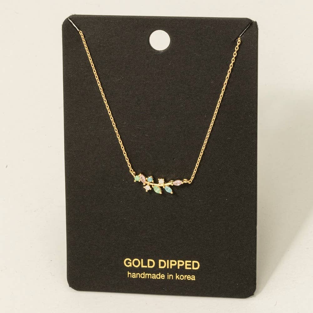 Gold Dipped Cz Leaf Pendant Necklace
