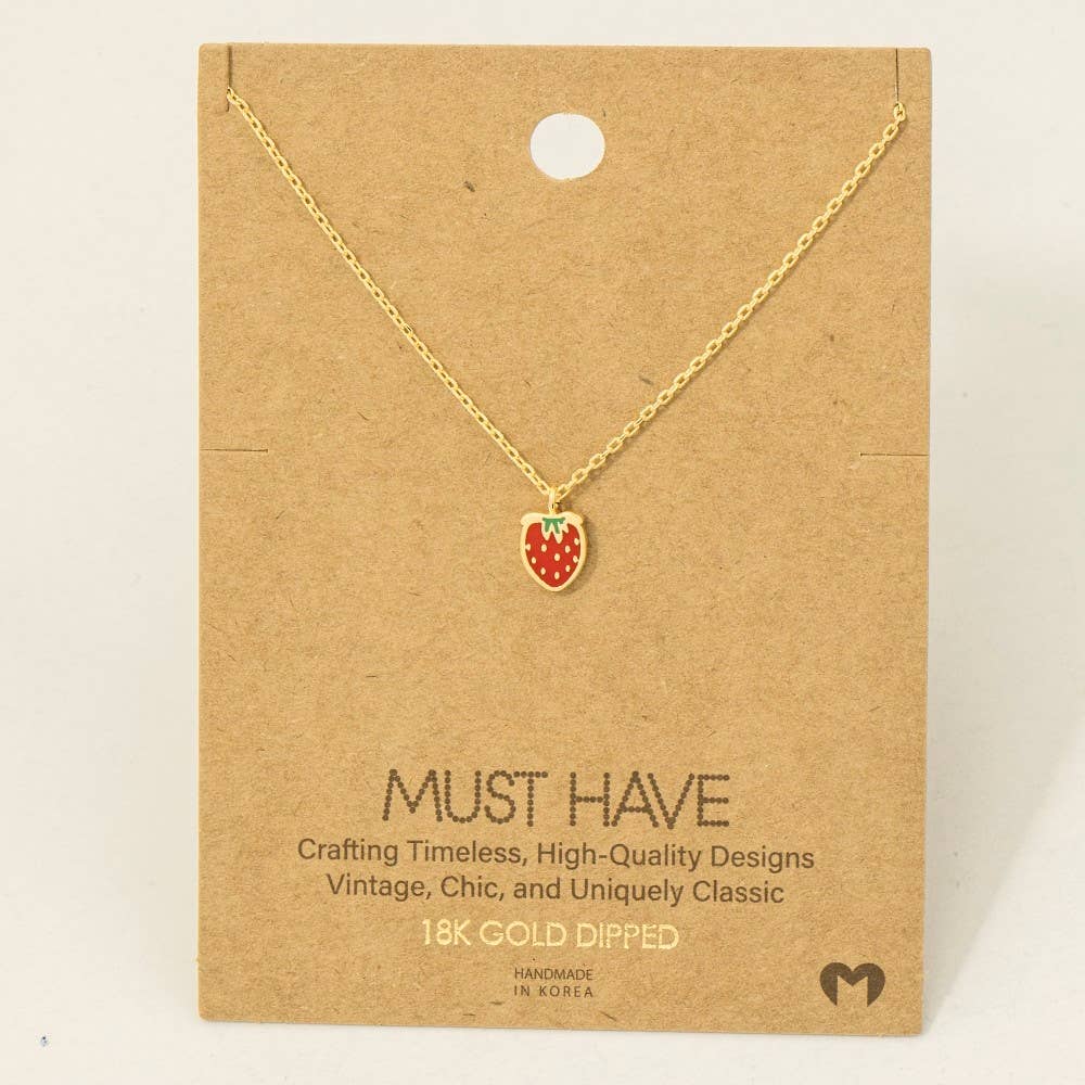 Gold Dipped Epoxy Strawberry Pendant Necklace