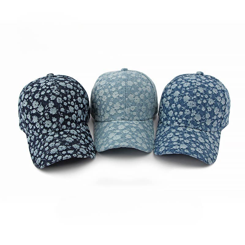 Boho Floral Denim Baseball Cap