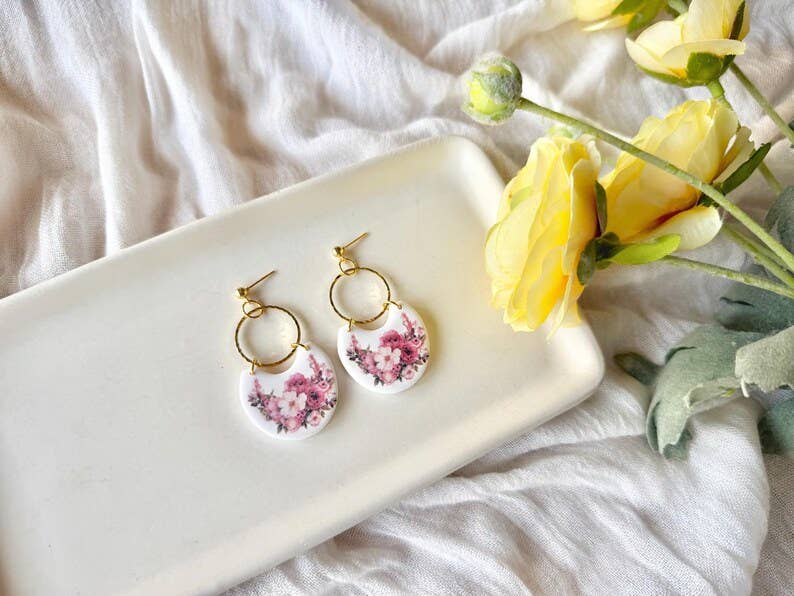 Pink Flower Earrings, Pink Floral Earrings