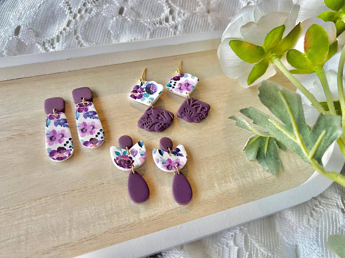 Purple Floral Earrings, Purple Flower Earrings