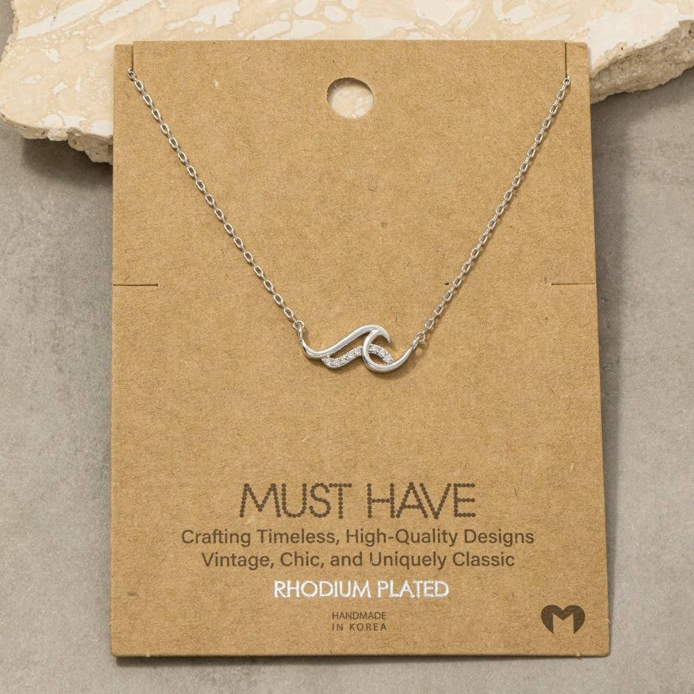 Gold Dipped Cz Pave Wave Pendant Necklace