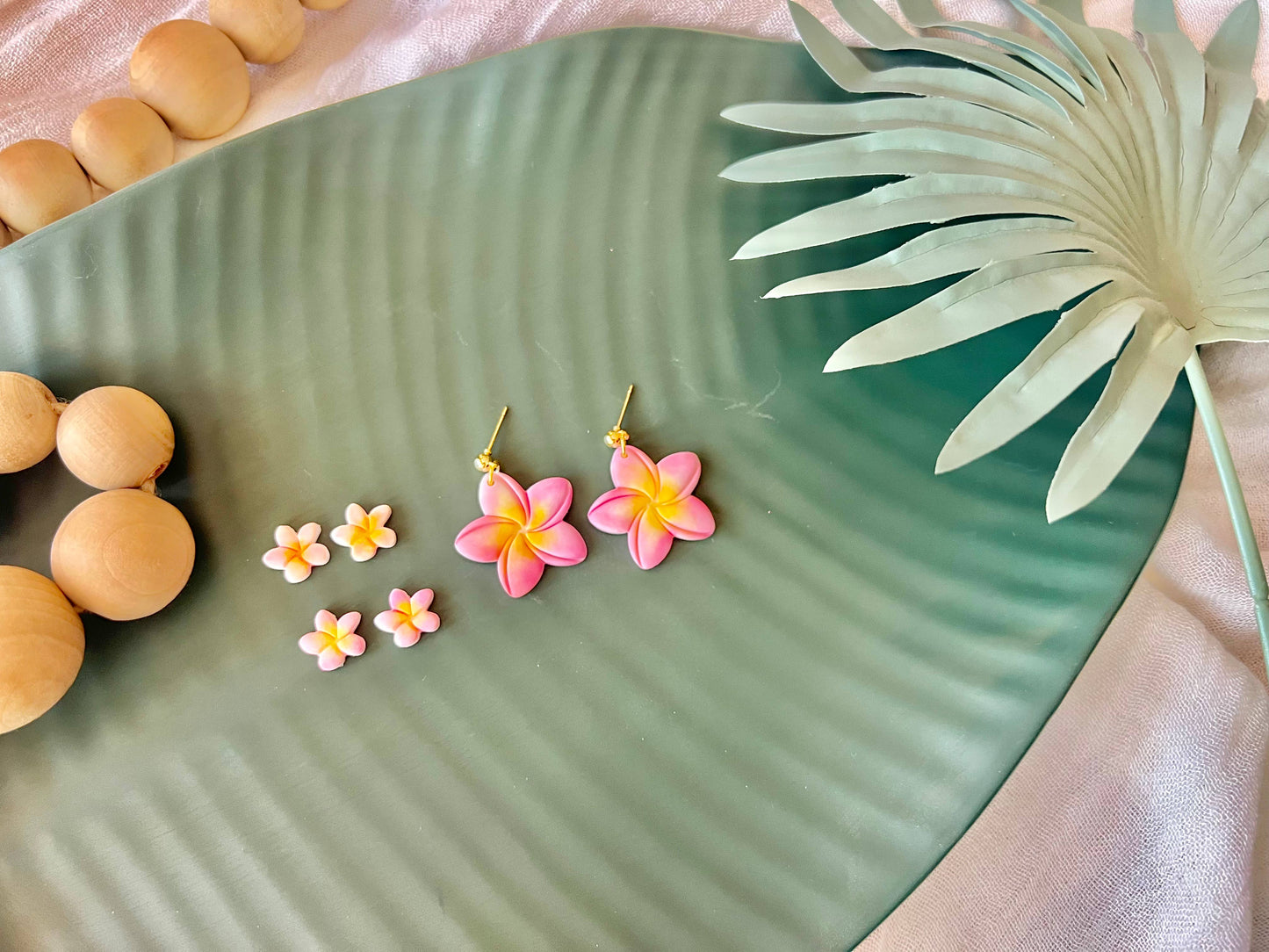 Plumeria Earrings, Flower Clay Earrings, Plumeria Studs