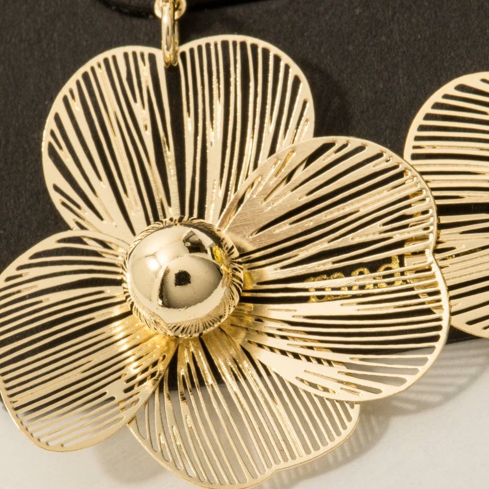 Cz Stud Golden Flower Drop Earrings