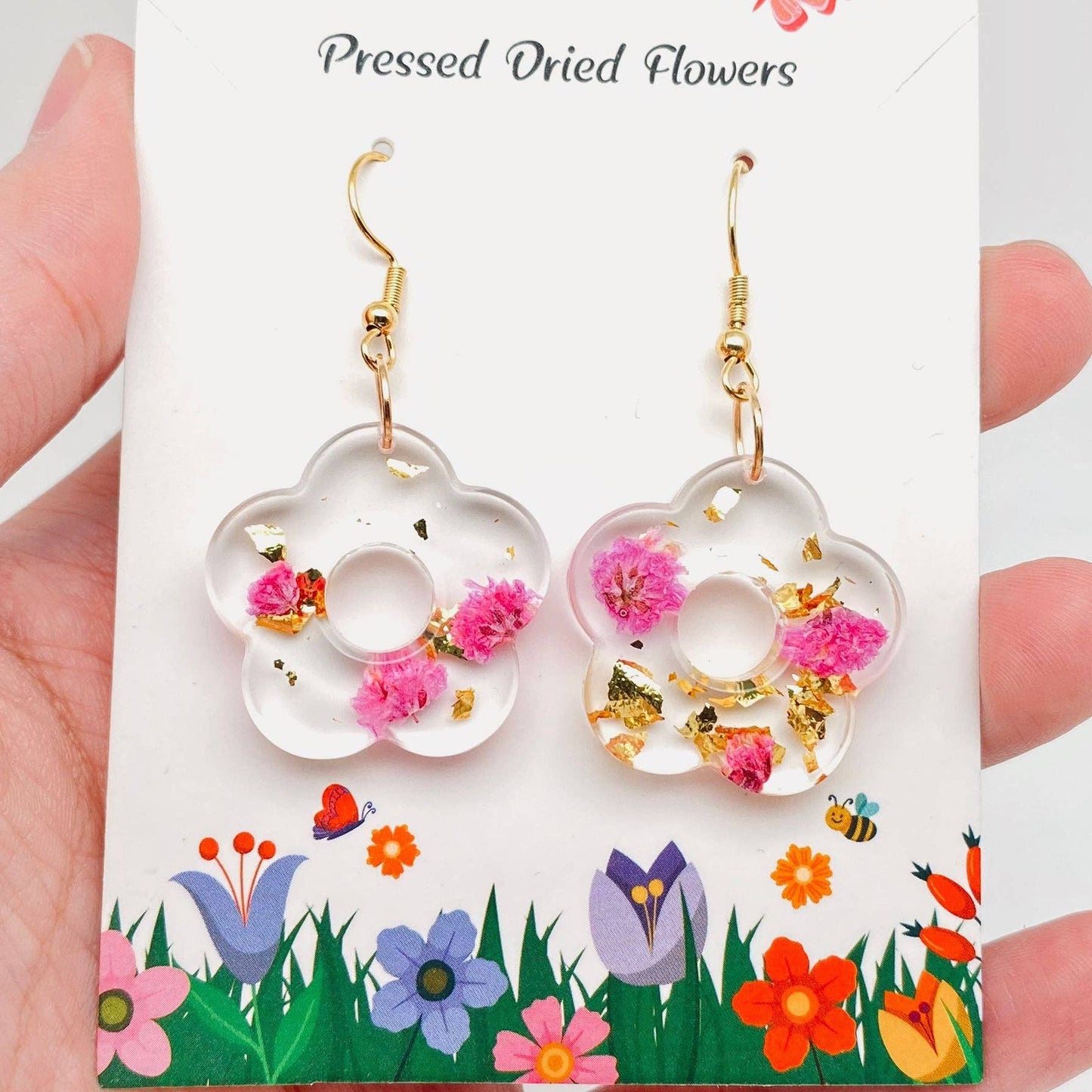 Baby's Breath Dried Flowers Plum Blossom Shape Earrings -PDF