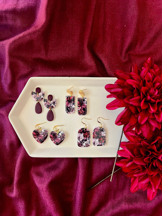 Dark Floral Earrings, Fall Floral Earrings, Fall Earrings
