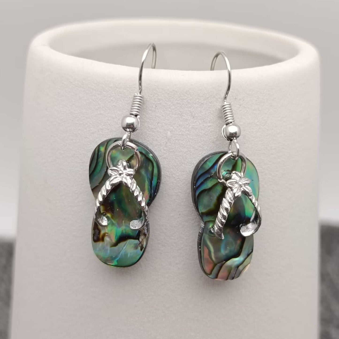 Natural Abalone Shell Slippers Charm Dangle Earrings