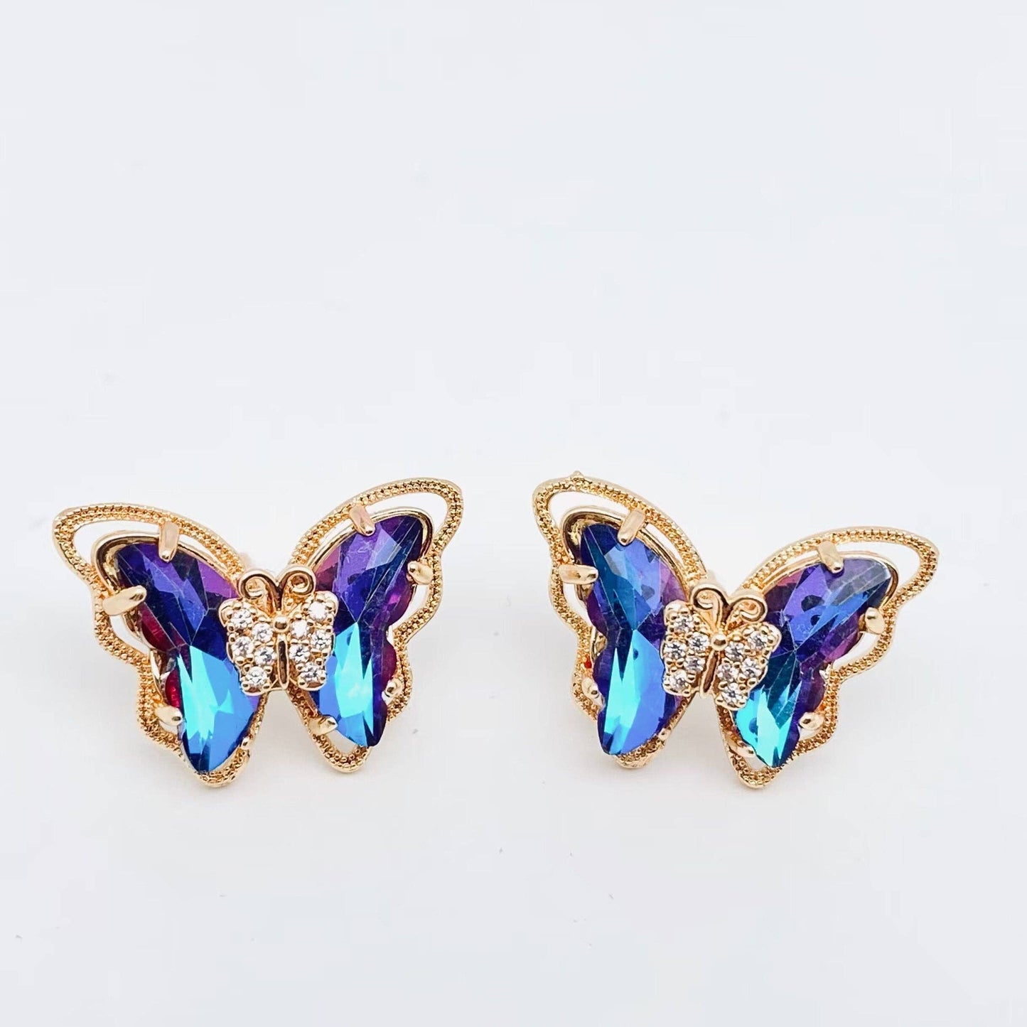 Gradient Butterfly Stud Earrings Inlaid Cubic Zirconia