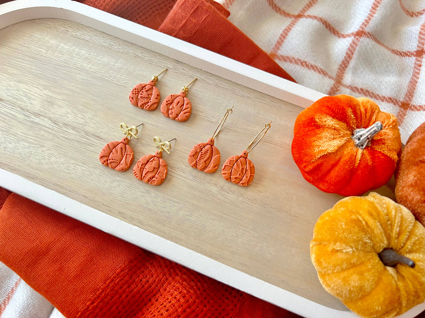 Lace Pumpkin Earrings, Pumpkin Clay Earrings, Fall Earrings