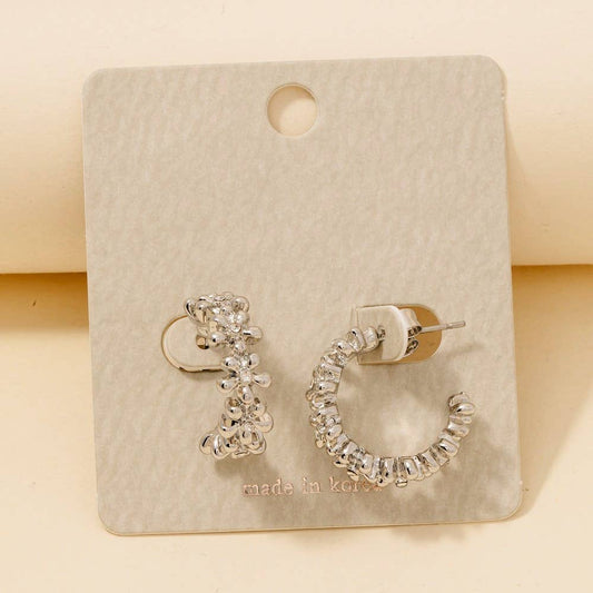 Studded Flower Link Solid Hoop Earrings