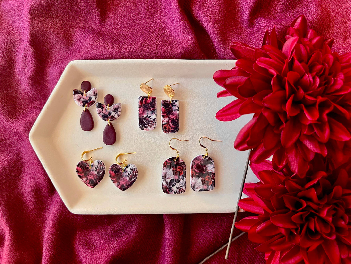 Dark Floral Earrings, Fall Floral Earrings, Fall Earrings