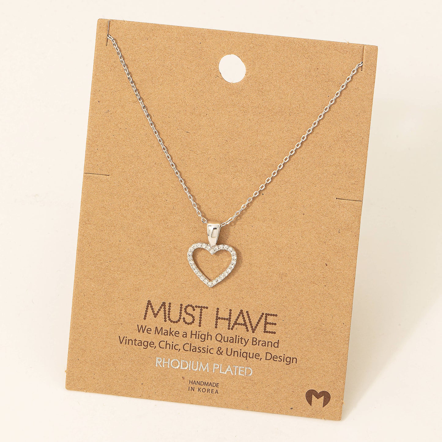 Dainty Pave Heart Cutout Pendant Necklace