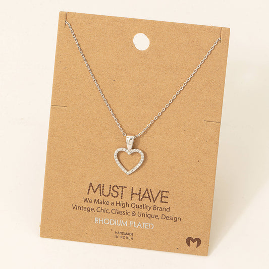 Dainty Pave Heart Cutout Pendant Necklace