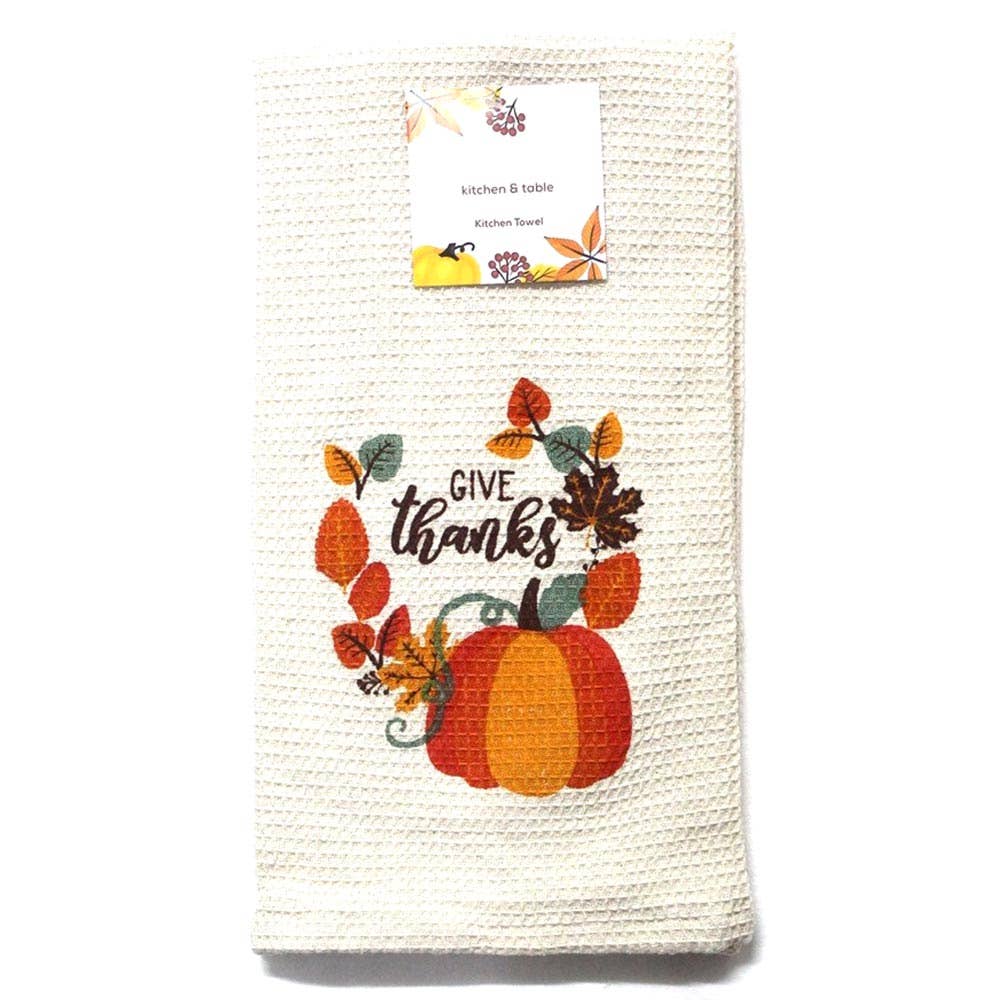 Give Thanks Message Thanksgiving Pumpkin Printed Kitchen Towel