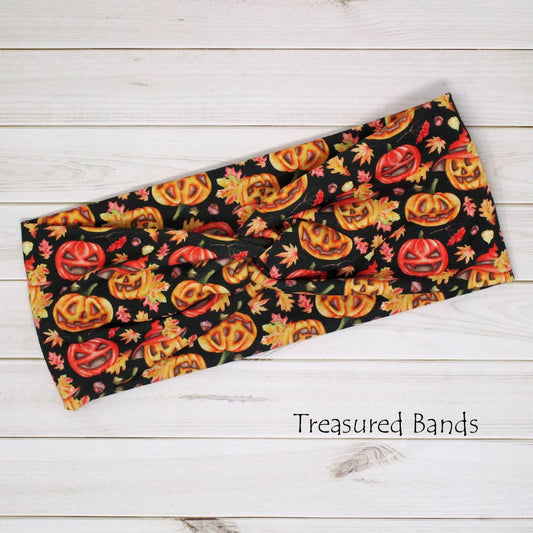 Pumpkin Jack O'Lantern Halloween Knit Twist Headband