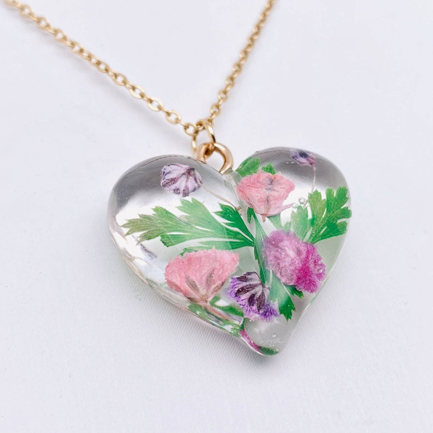Baby's Breath & Fern Heart-shaped Dried Flower Necklace -PDF